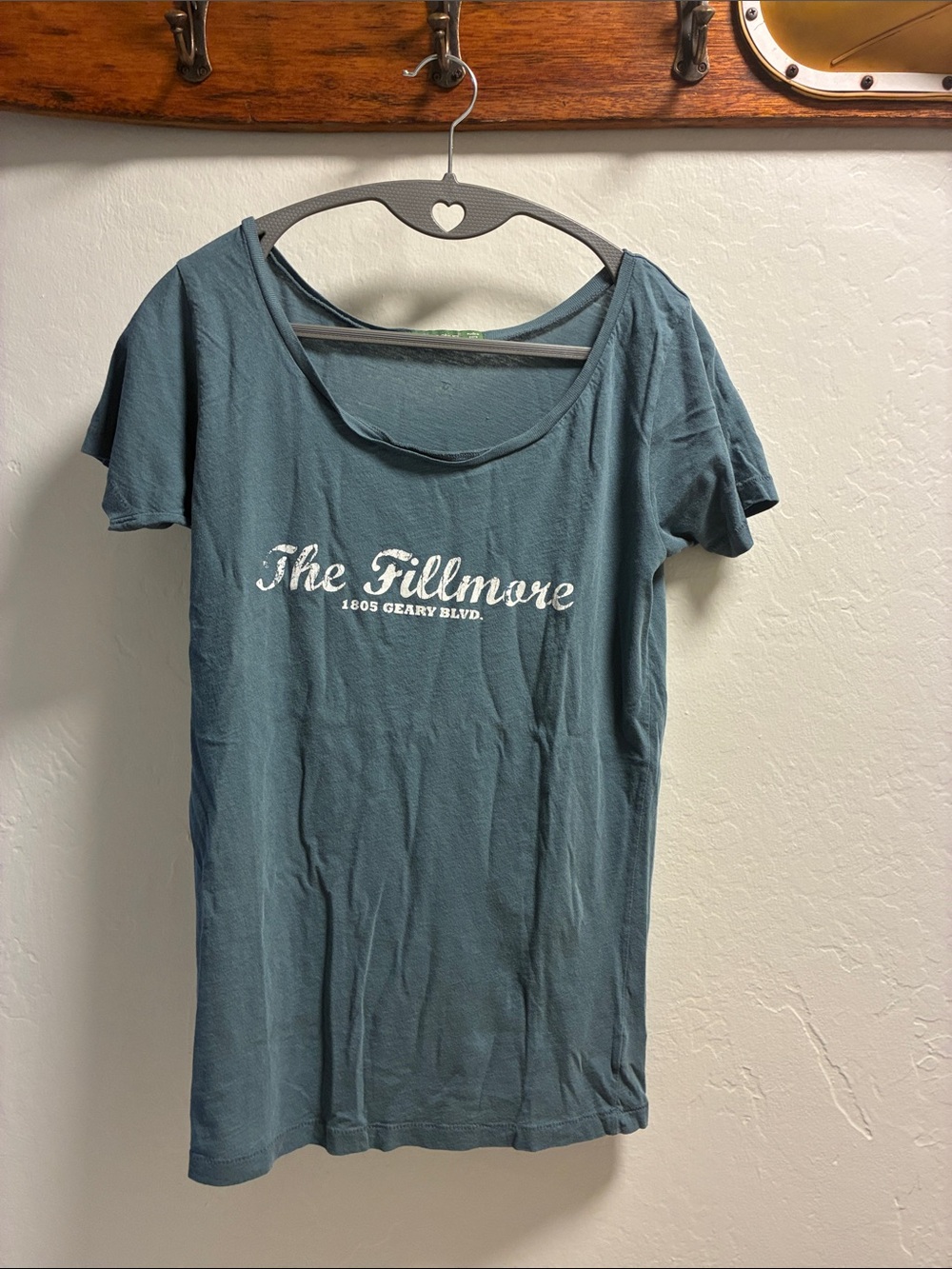 Scoop Neck Tee in Slate Blue with White 'The Fillmore' Script Size Large